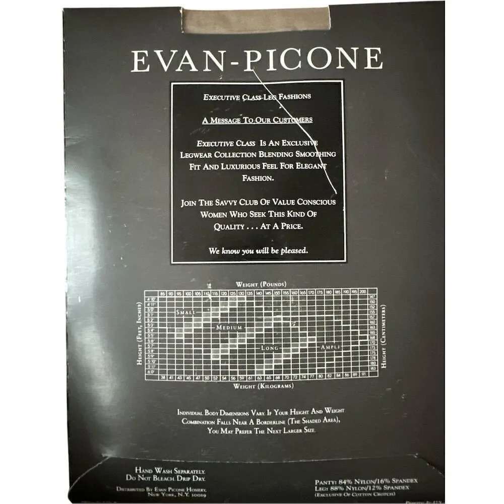 Evan-Picone Vintage 80’s Pale Smoke Ultra Fine Sheer Pantyhose Light Control Top